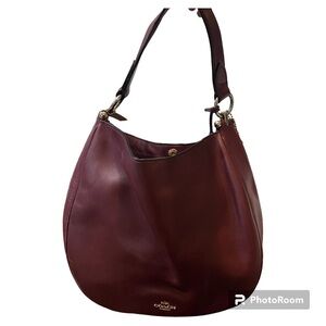 Coach Hallie Shoulder Bag Refined Tote Pebble Leather red